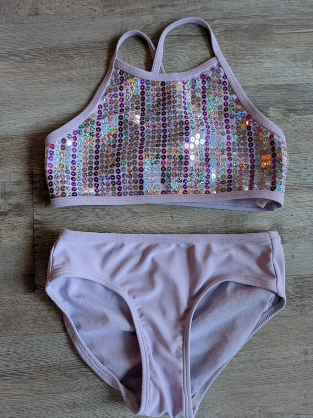 Justice Lavender Sequin Bikini Size 7 & Art Class Black Romper Coverup Small 6/7